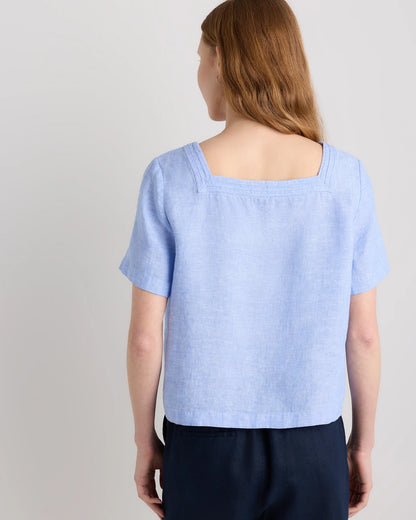 100% European Linen Square Neck Swing Top - XS / Black
