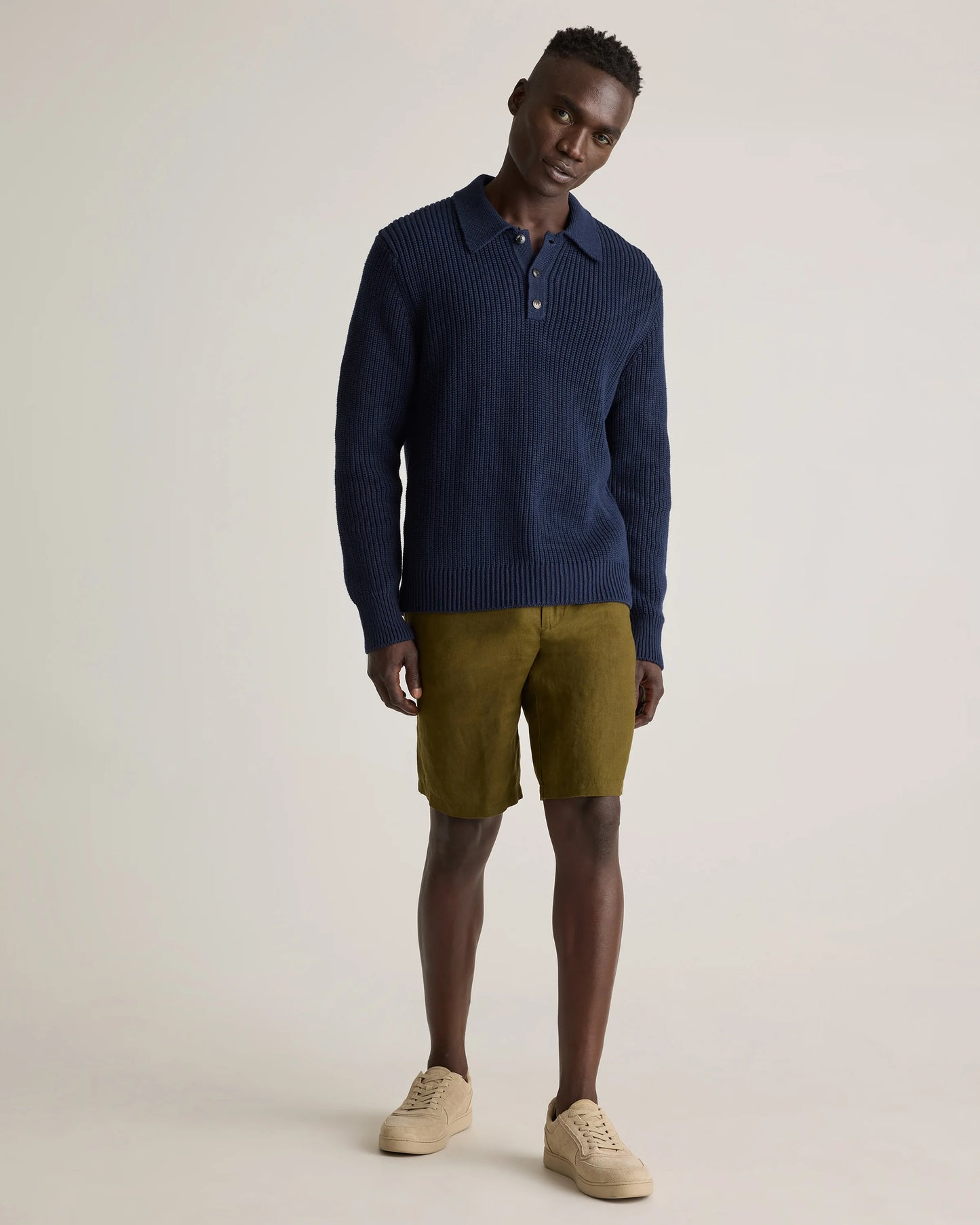 100% Organic Cotton Fisherman Polo Sweater - S / Alabaster