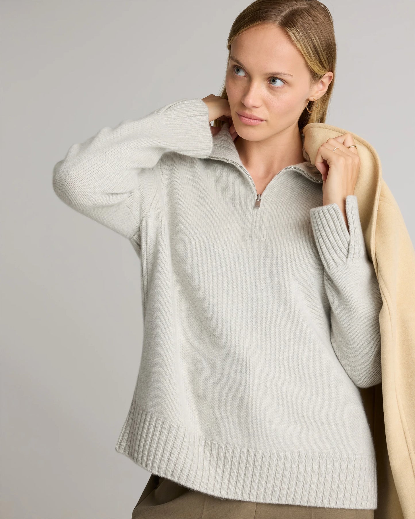 Luxe Baby Cashmere Quarter Zip Sweater - XS / Creamy Cortado
