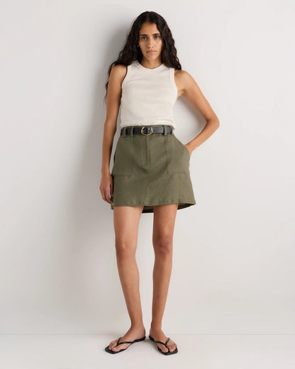 100% European Linen Utility Skort - XS / Bayberry Olive
