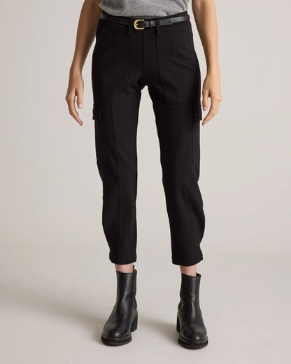 Ultra-Stretch Ponte Tapered Cargo Pants - XS / Black