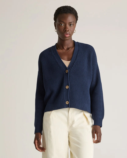 100% Organic Cotton Fisherman Boxy Cropped Cardigan - XS / Sapphire Blue
