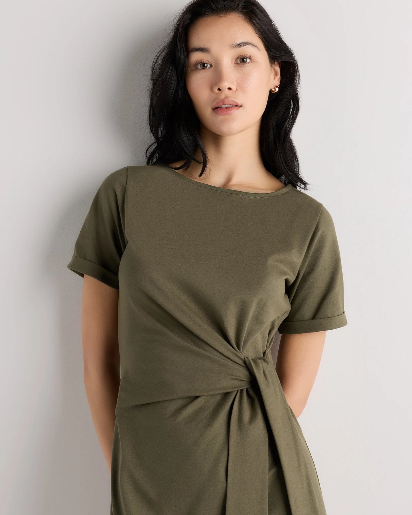 Stretch Cotton Jersey Side Tie Midi Dress - XS / Spiced Orange