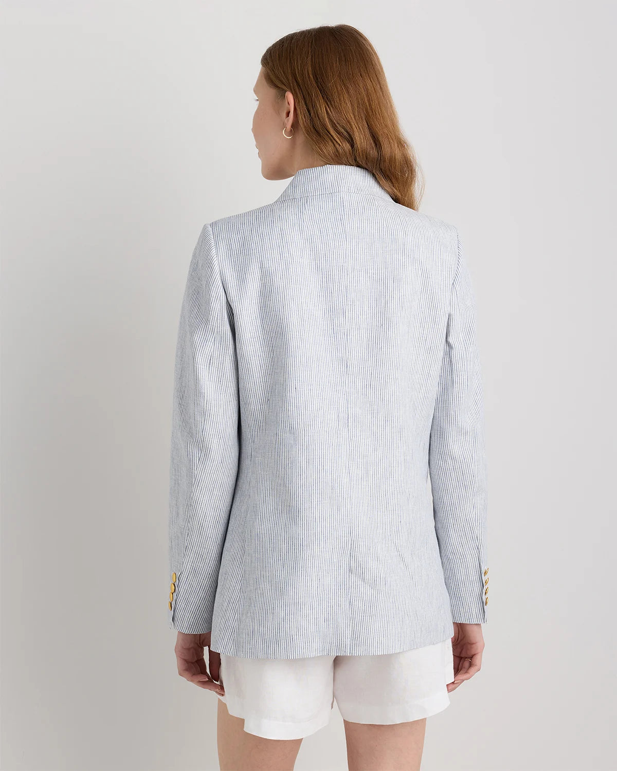 100% European Linen Relaxed Double-Breasted Blazer - XS / Blue Pinstripe