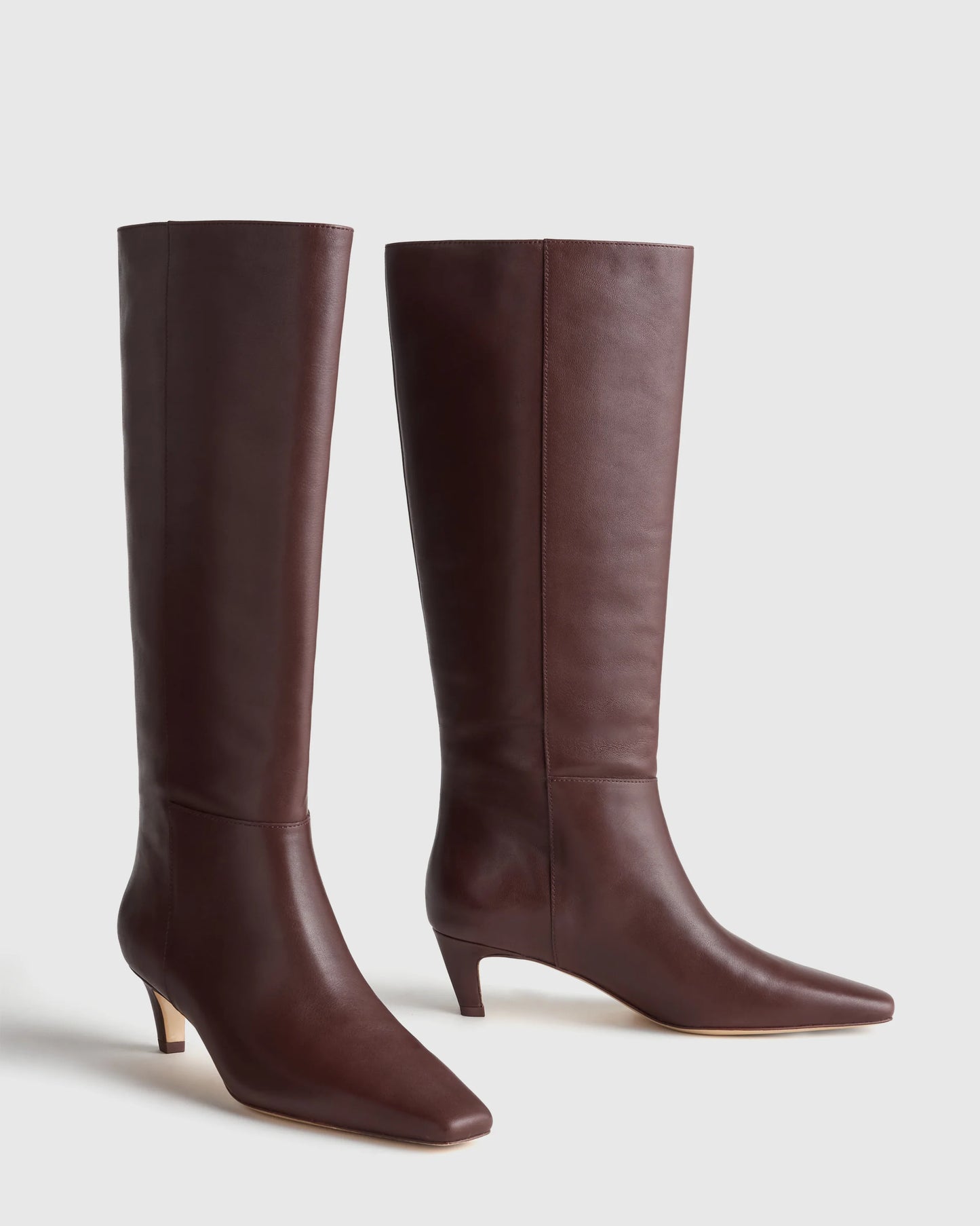 Italian Leather Tall Kitten Heel Boots - 5 / Espresso Brown