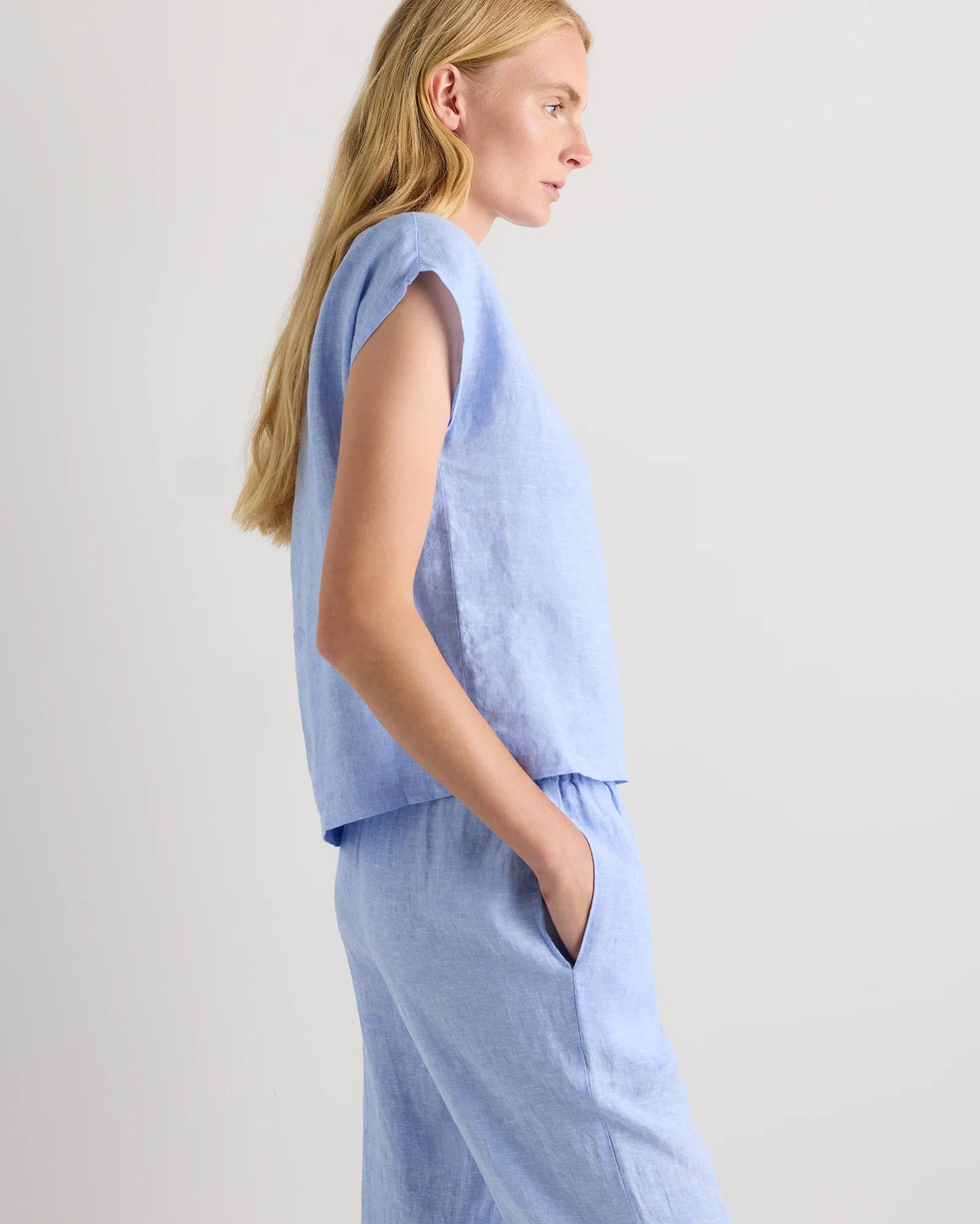 100% European Linen Pajama Set - XS / French Blue