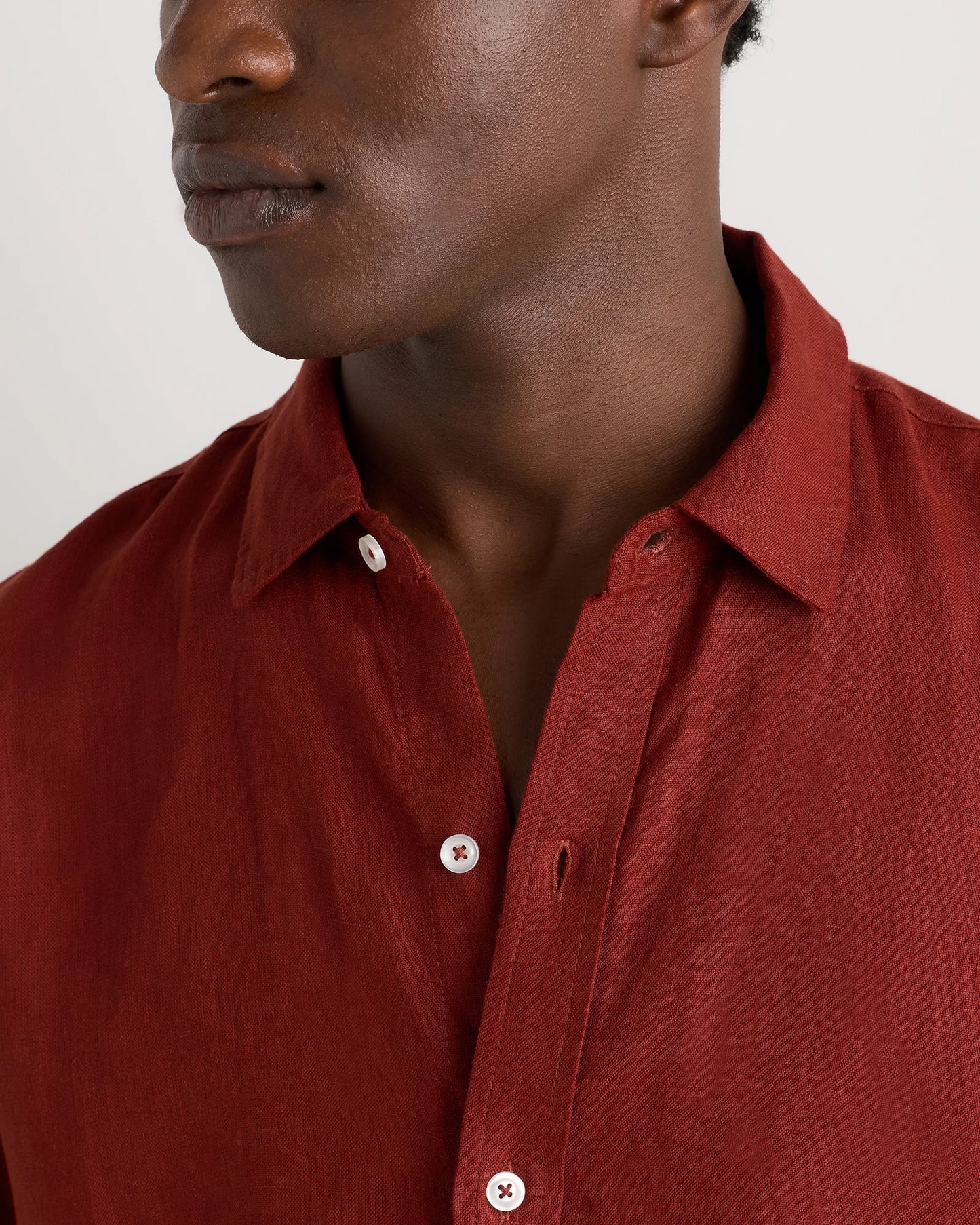 100% European Linen Relaxed Short Sleeve Shirt - XS / Taupe Brown Chambray