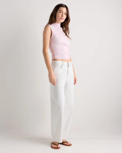 Stretch Cotton Jersey Sleeveless Mock Neck Top - XS / Heather Grey