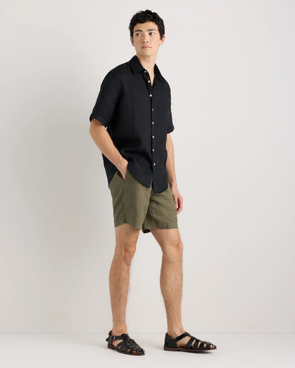 100% European Linen Shorts - 7" - S / Black