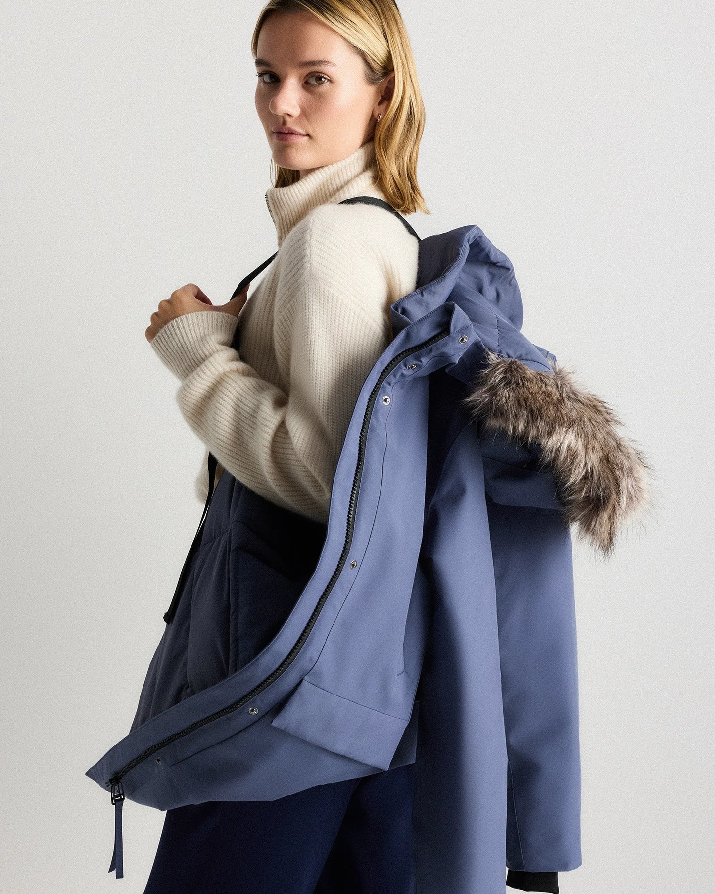 Responsible Down Hooded Long Parka - XS / Storm Blue