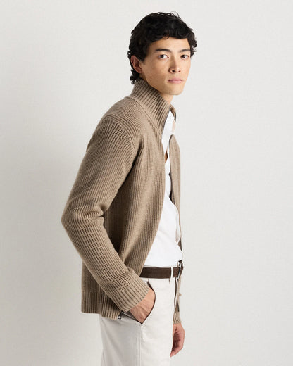 Australian Merino Wool Full Zip Sweater - S / Heather Bone