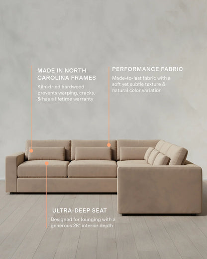 Ashford Deep Seat L Sectional in Performance Velvet - 119x119 / Taupe