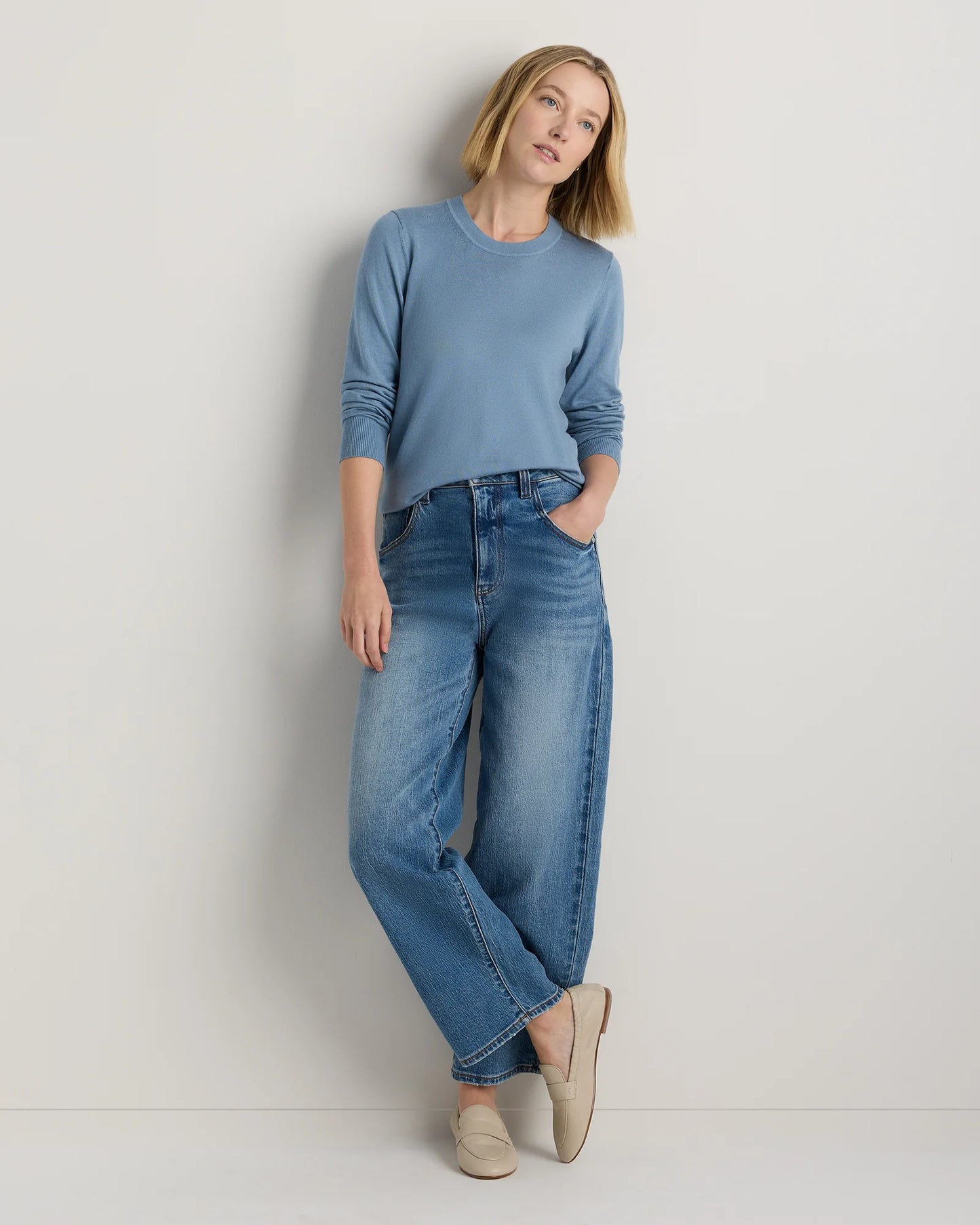 Lightweight Cotton Cashmere Crew Sweater - XS / Mountain Spring Blue