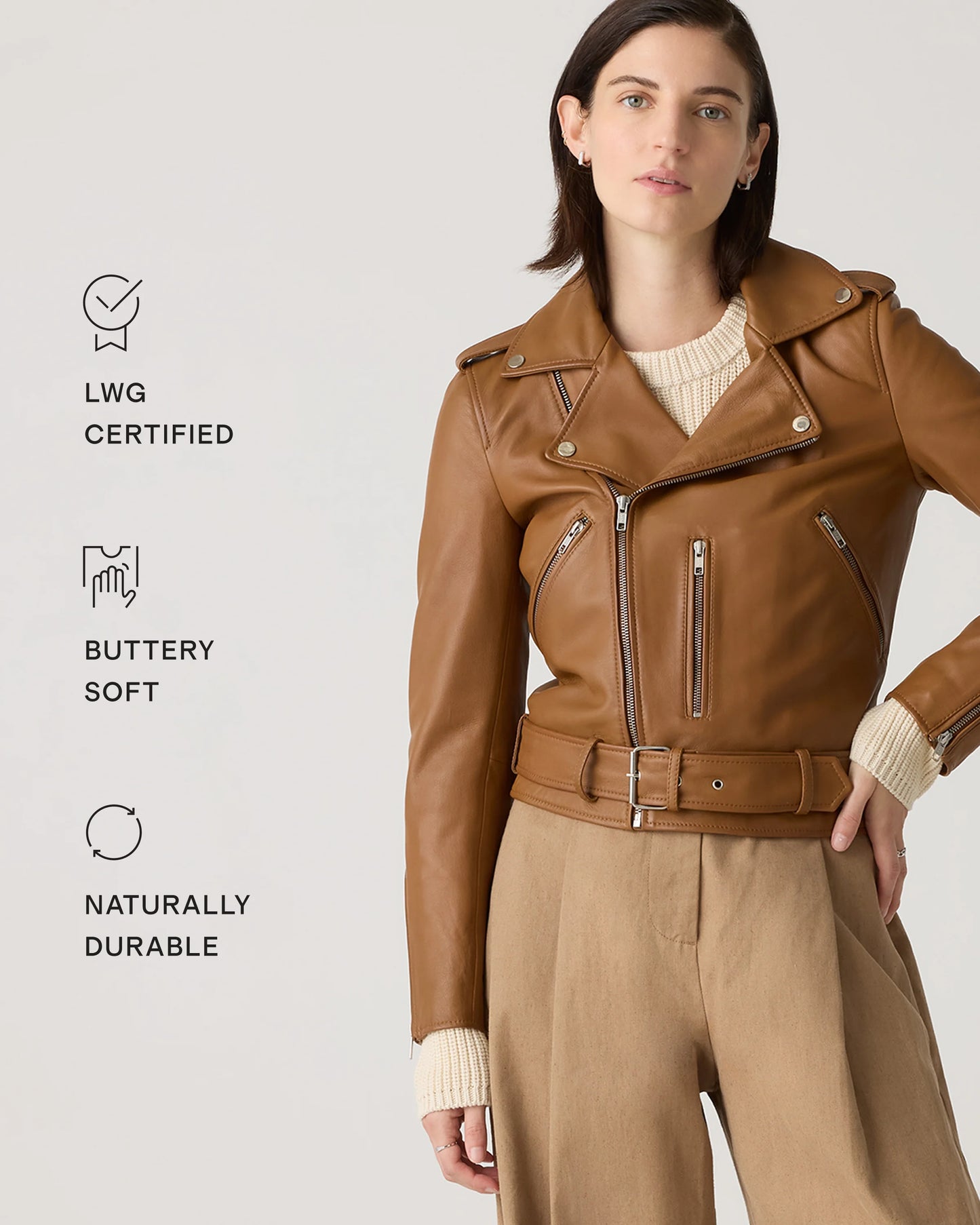 100% Leather Motorcycle Jacket - XS / Cognac