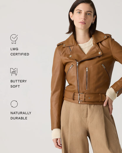 100% Leather Motorcycle Jacket - XS / Cognac