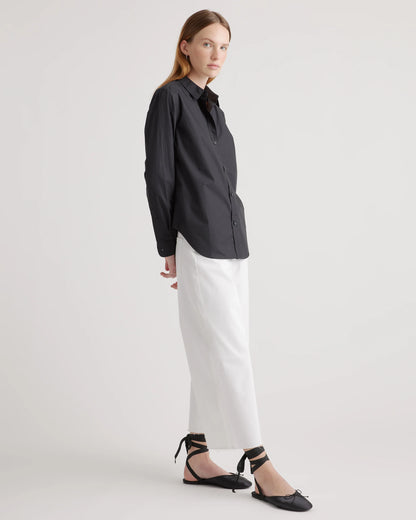 100% Organic Cotton Poplin Long Sleeve Shirt - XS / Delta Blue Double Stripe
