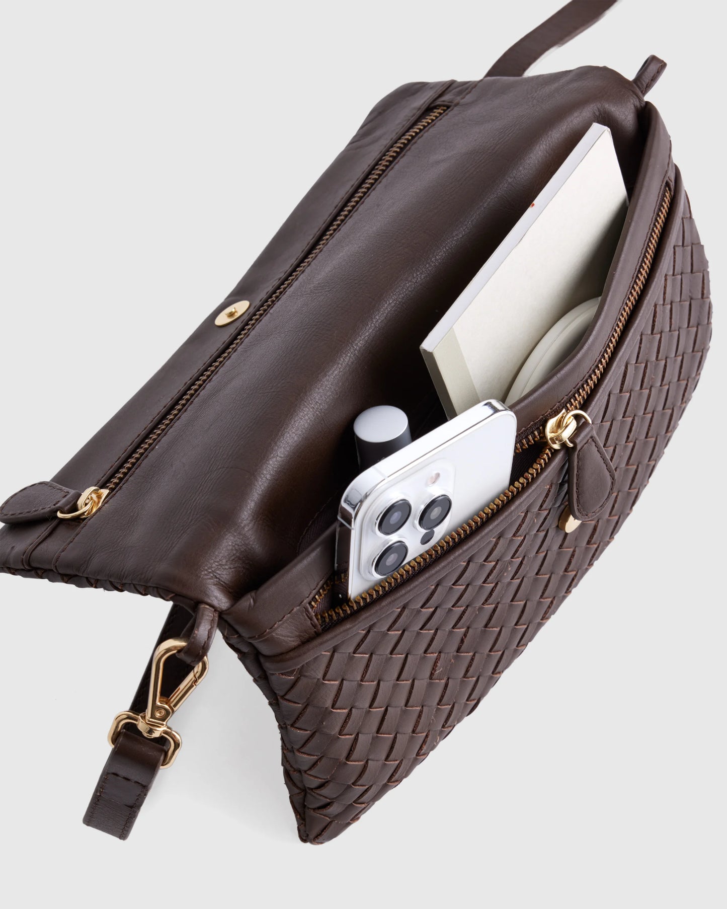 Italian Leather Handwoven Convertible Clutch - One Size / Cognac