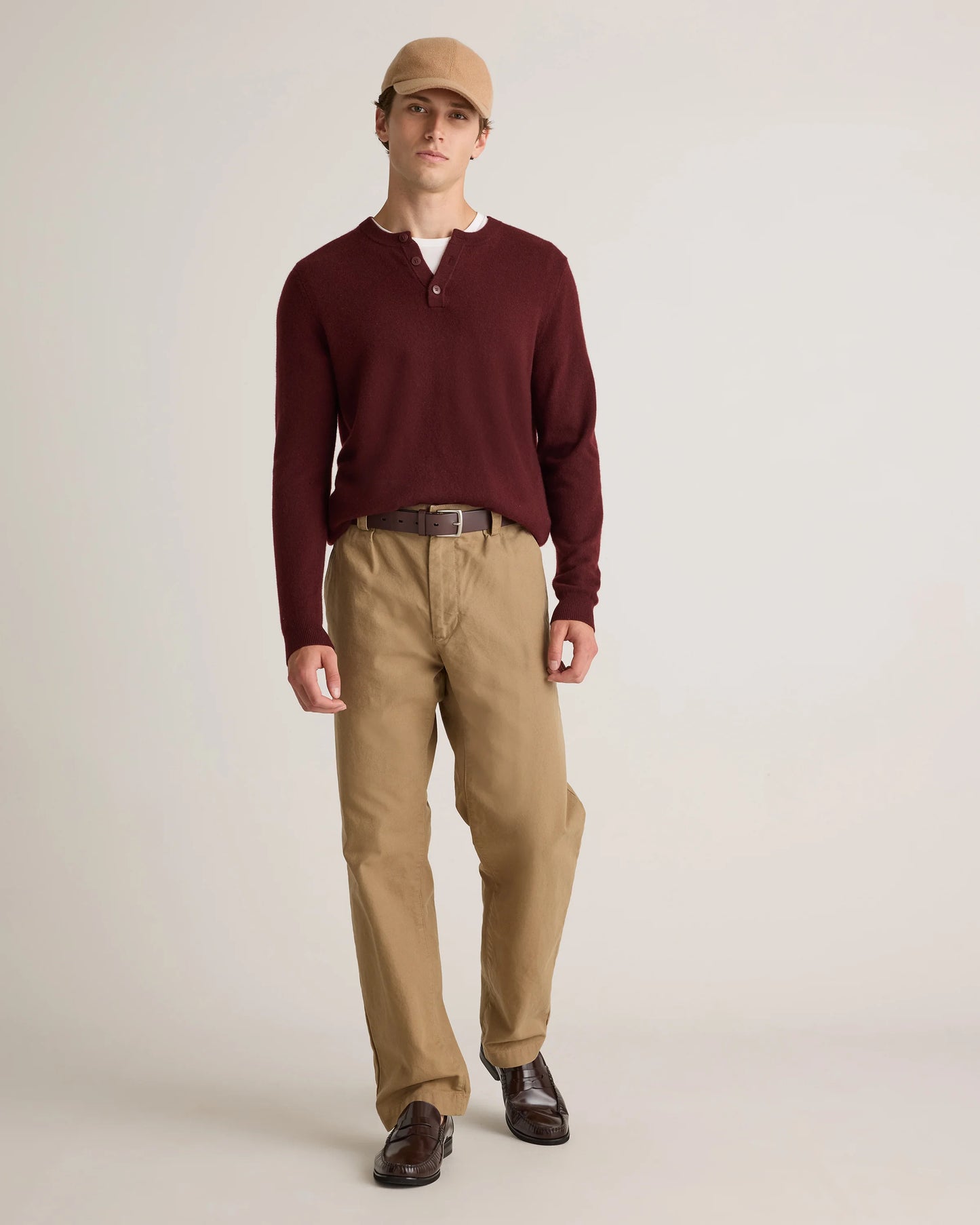 Mongolian Cashmere Henley Sweater - S / Brown