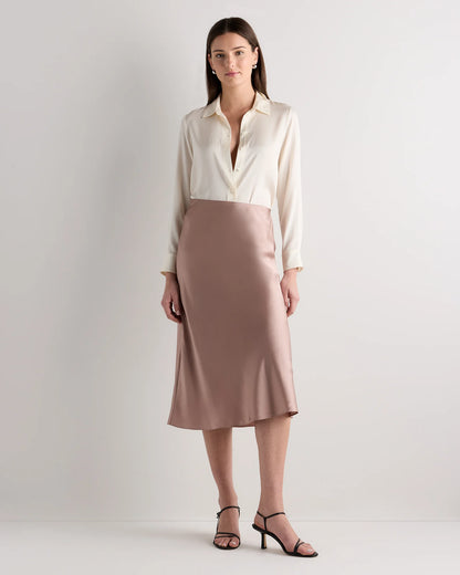 100% Washable Silk Skirt - XS / Champagne