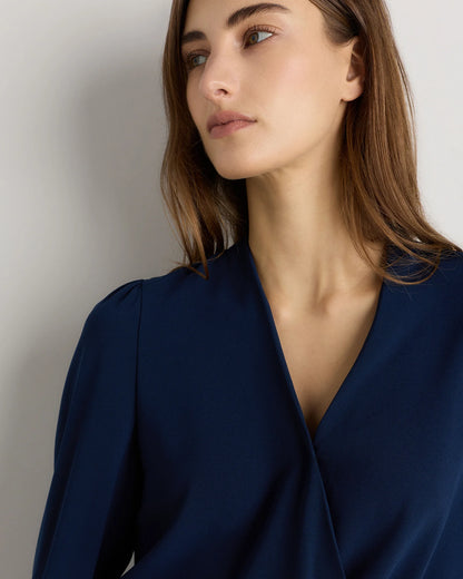 Fluid Crepe Surplice Long Sleeve Blouse - XS / Textured Navy