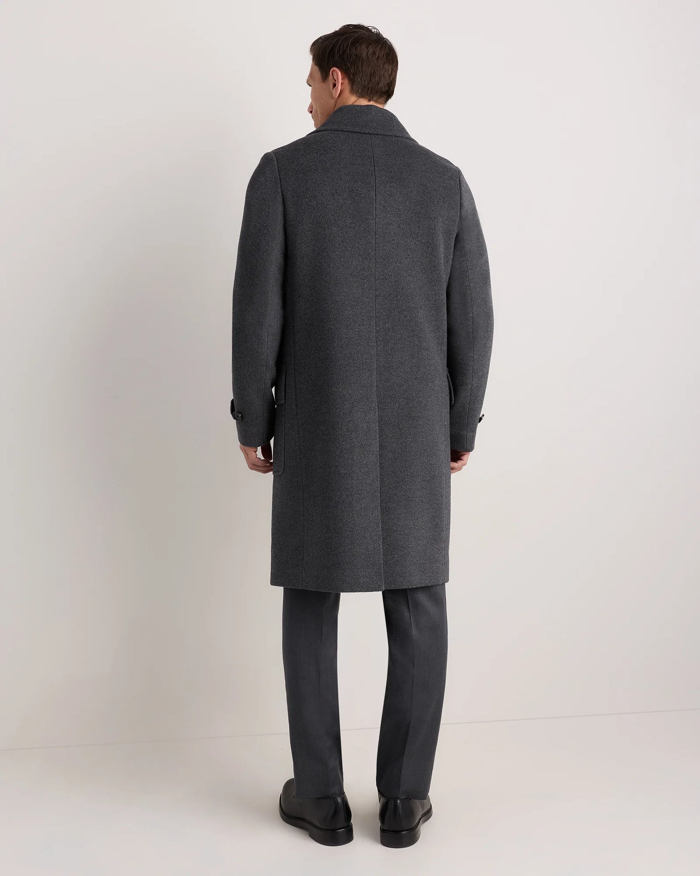 Wool Cashmere Double-Breasted Officer Topcoat - S / Heather Charcoal
