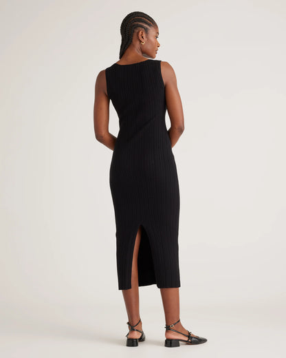 Cotton Cashmere Ribbed Sleeveless Midi Dress - XS / Heather Oatmeal