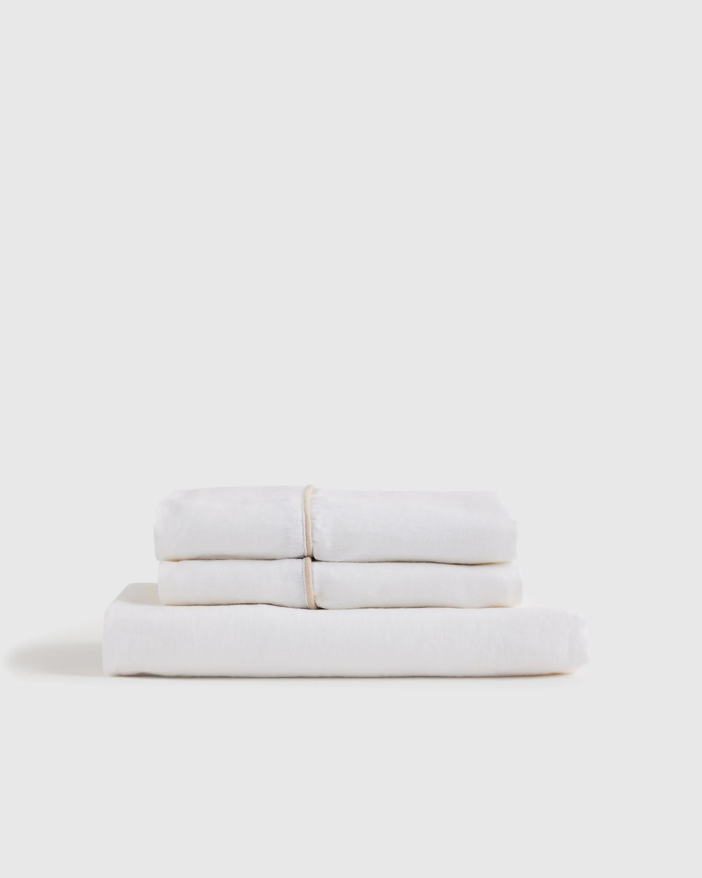 European Linen Piped Fitted Sheet Set - Twin / Mist/White