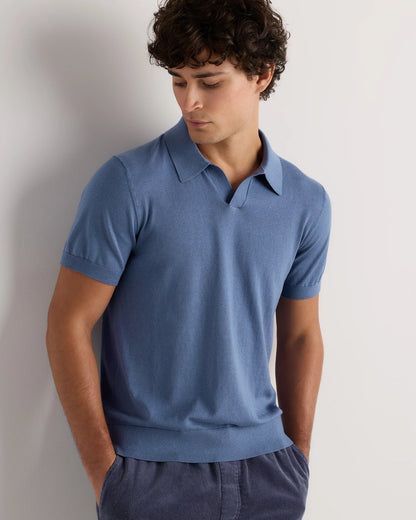 Cotton-Silk Johnny Collar Polo - S / Speckled Beige