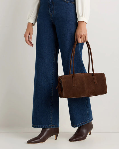Italian Suede East-West Shoulder Bag - One Size / Whiskey