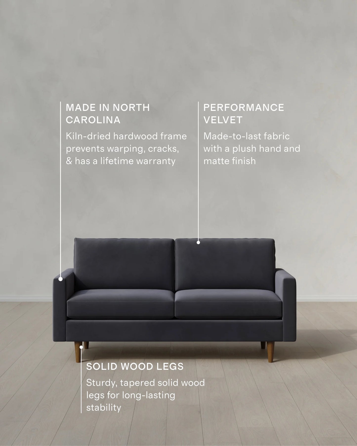 Atlas Midcentury Sofa in Performance Velvet - 6ft / Ivory