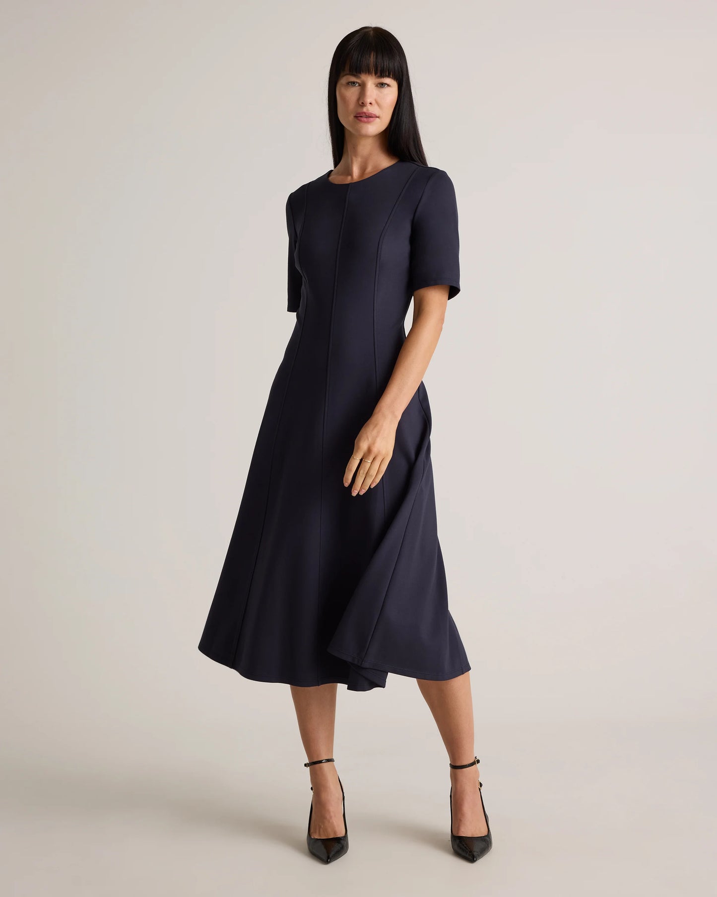 Ultra-Stretch Ponte Short Sleeve Midi Dress - XS / Ruby Red
