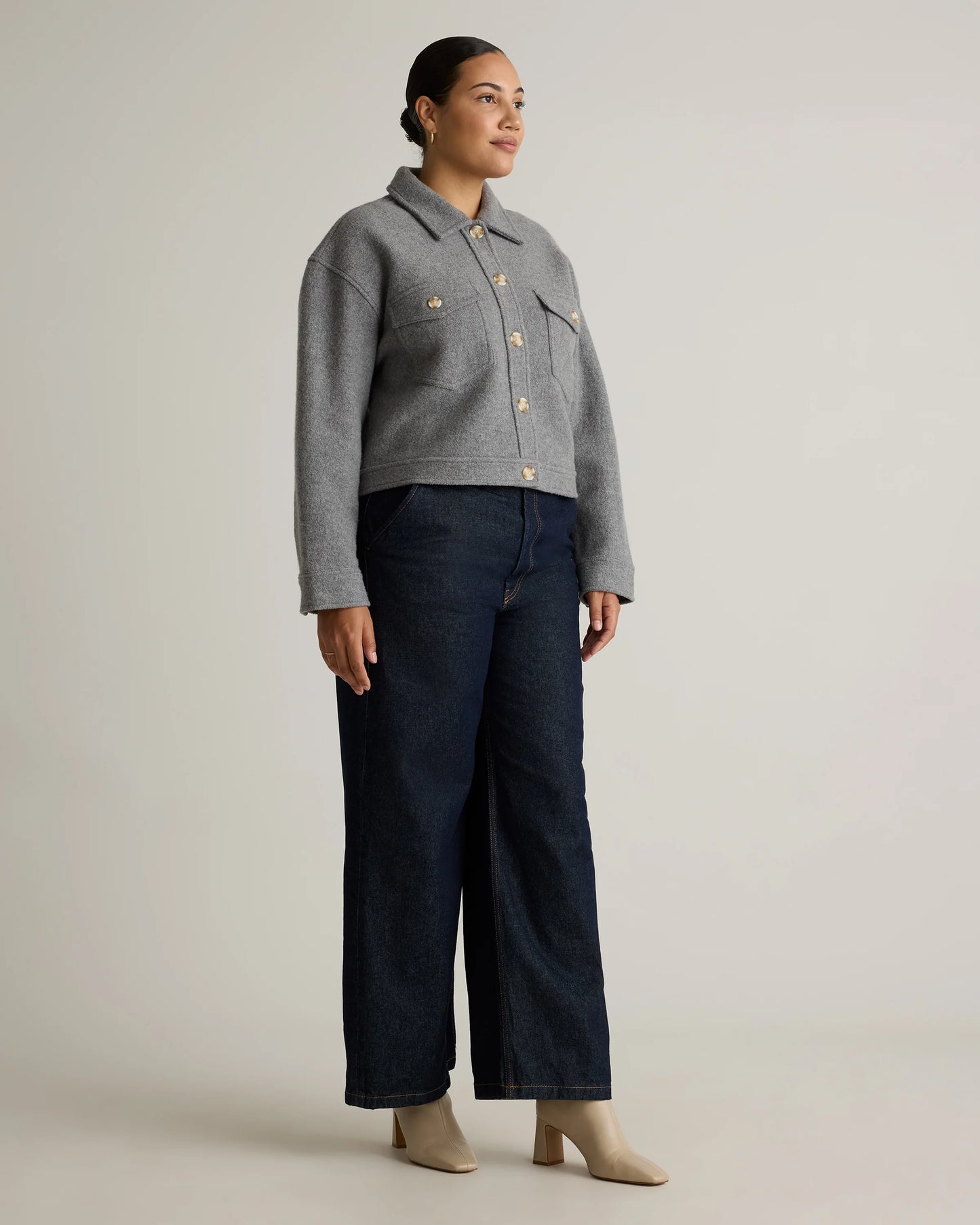 100% Merino Wool Cropped Shirt Jacket - XS / Mulled Wine