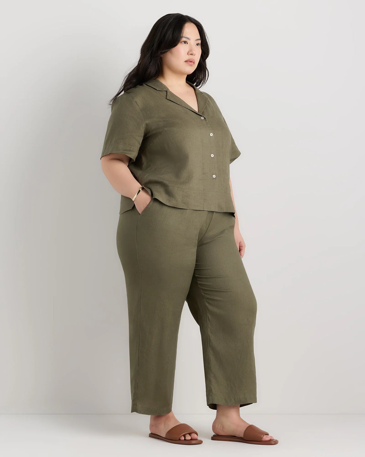 100% European Linen Pants - 1X / Bayberry Olive
