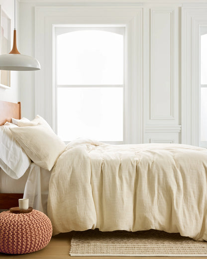Checkered Matelasse Duvet Cover Set - Twin / Undyed