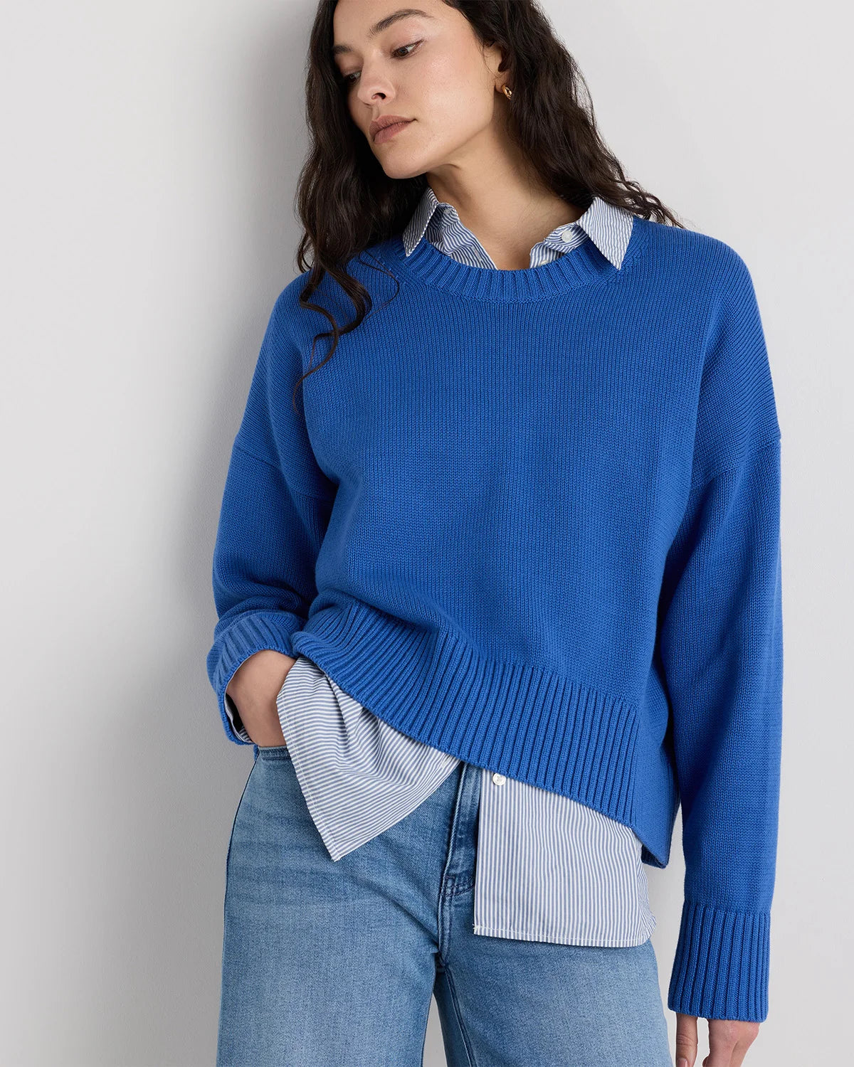 100% Organic Cotton Boyfriend Crew Sweater - XS / Speckled Beige