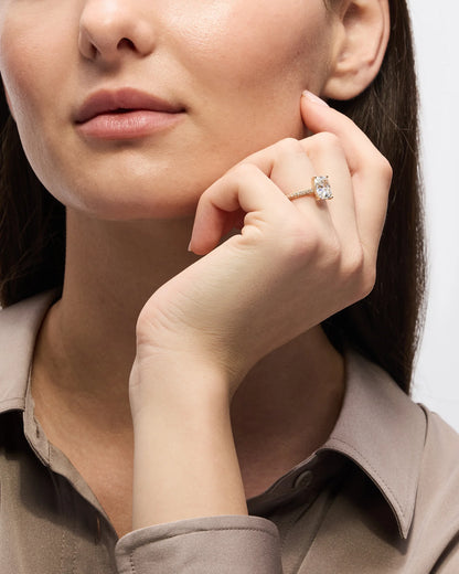 Lab Grown Diamond Elongated Cushion Pave Cathedral Engagement Ring - 3ct - 4 / Yellow Gold