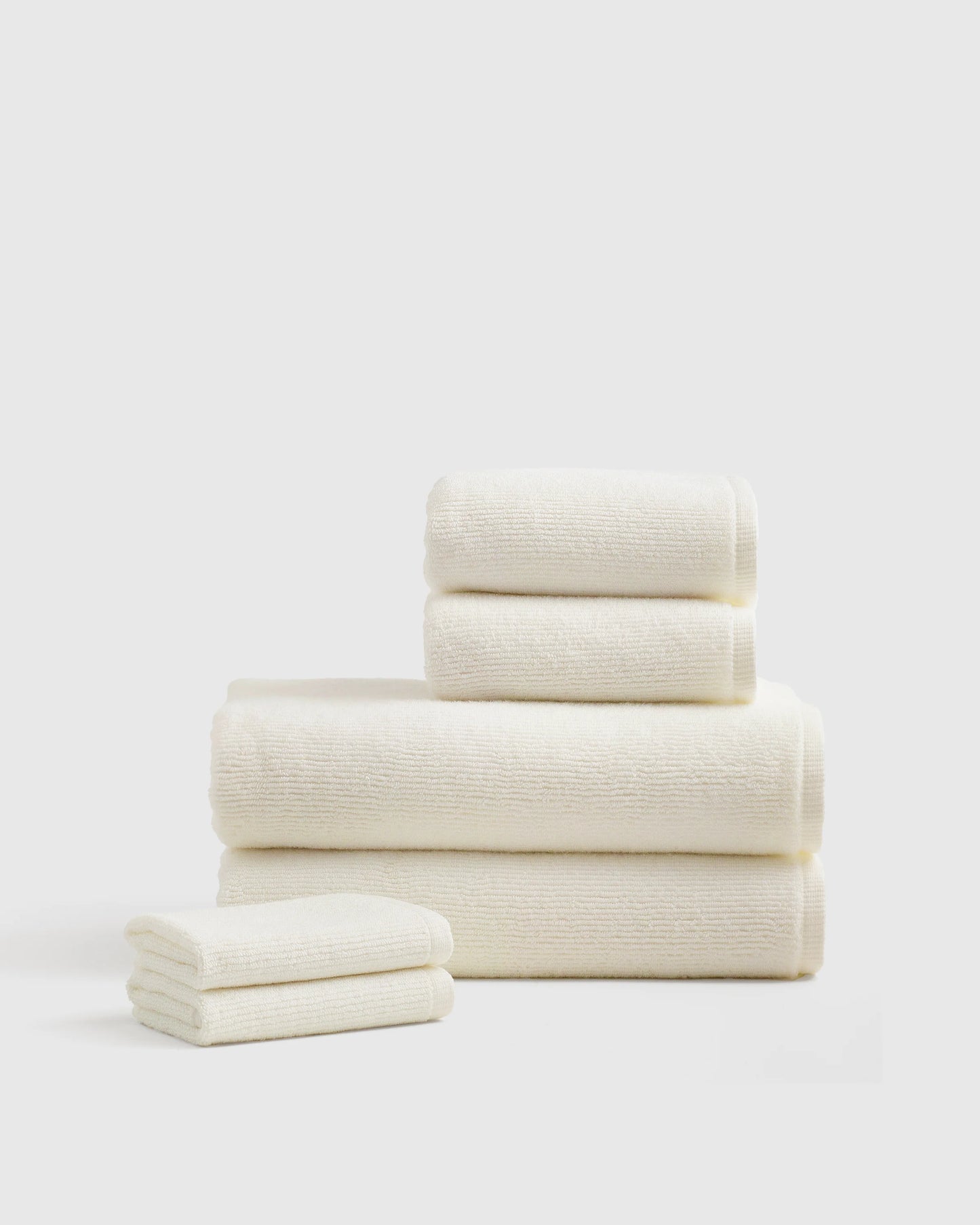 Turkish Ribbed Quick Dry Bath Towel Bundle - One Size / White
