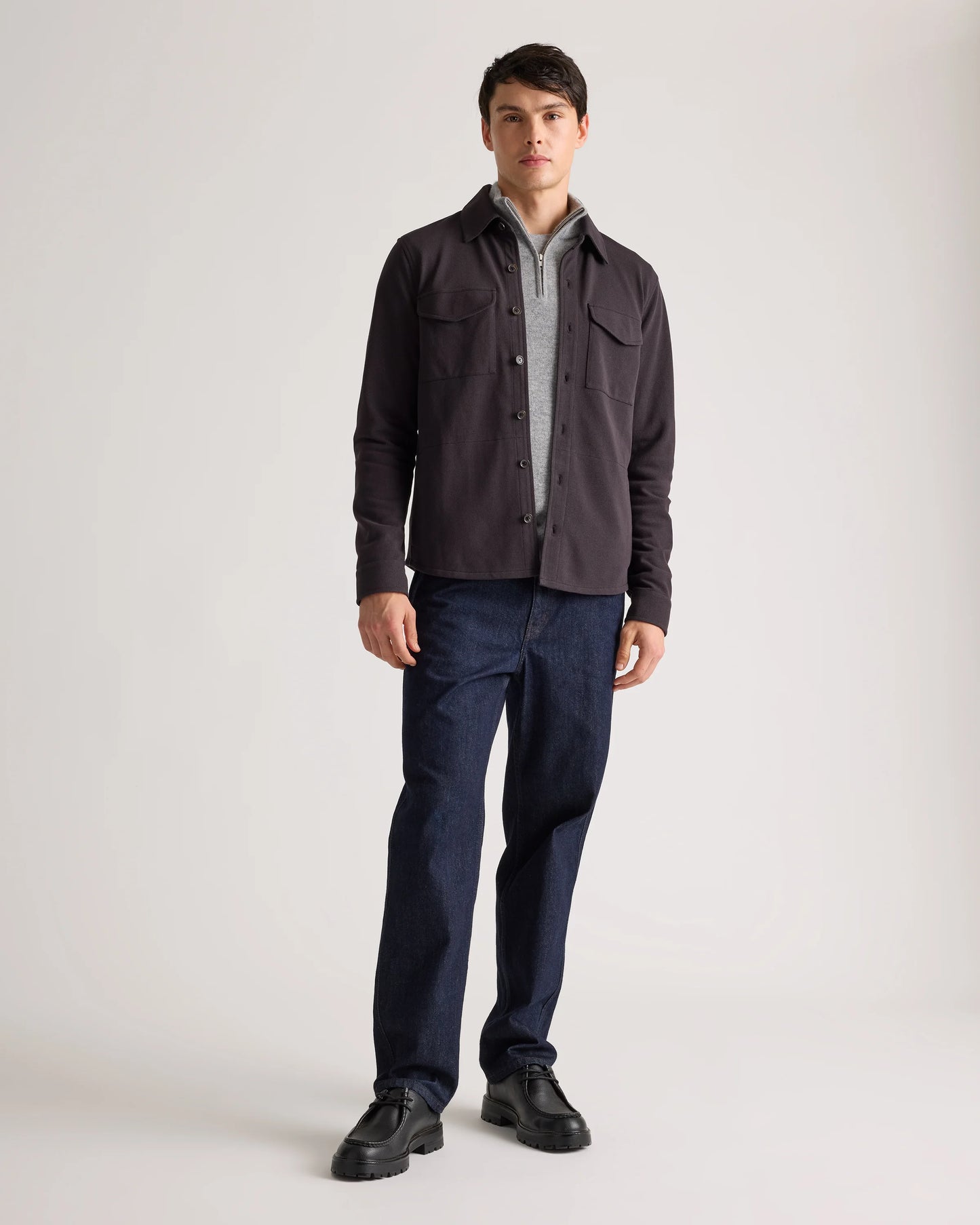 Cotton Pique Knit Overshirt - XS / Heather Charcoal