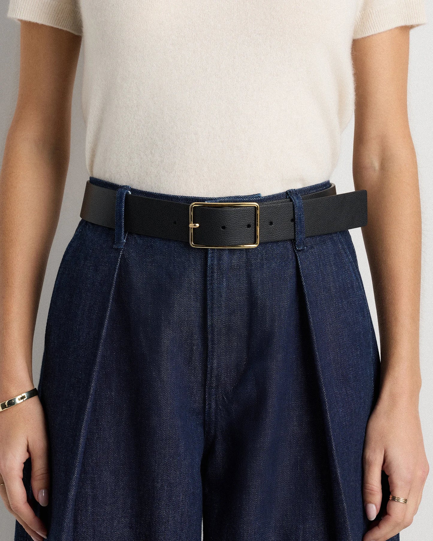 Siena Rectangle European Leather Belt - XS / Black