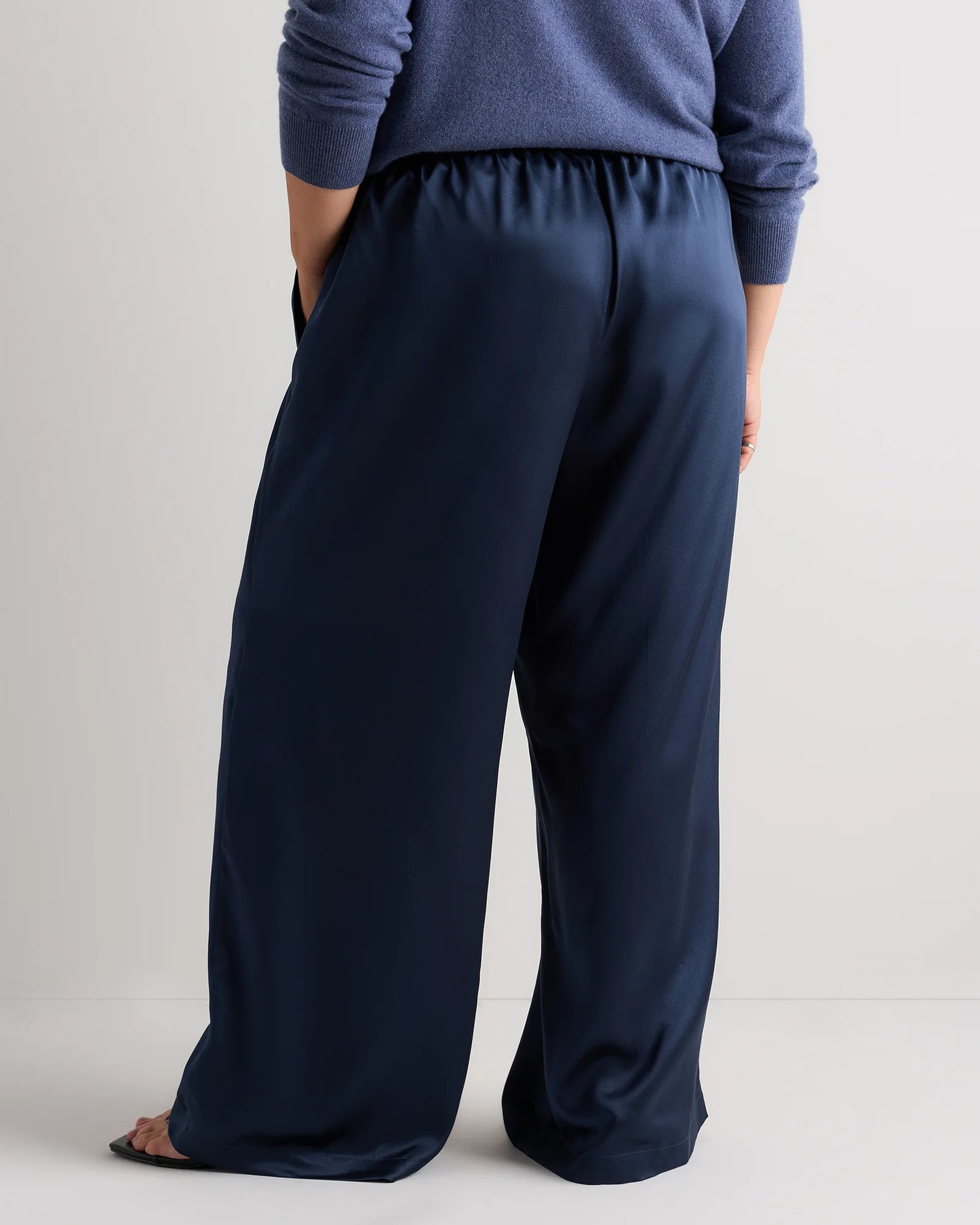 100% Washable Silk Drawstring Wide Leg Pants - 1X / Black