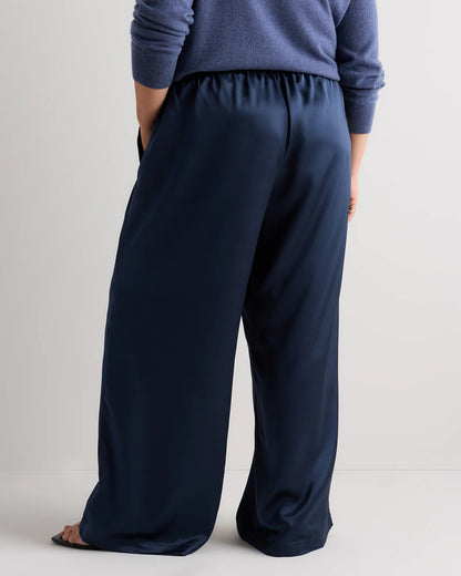 100% Washable Silk Drawstring Wide Leg Pants - 1X / Black