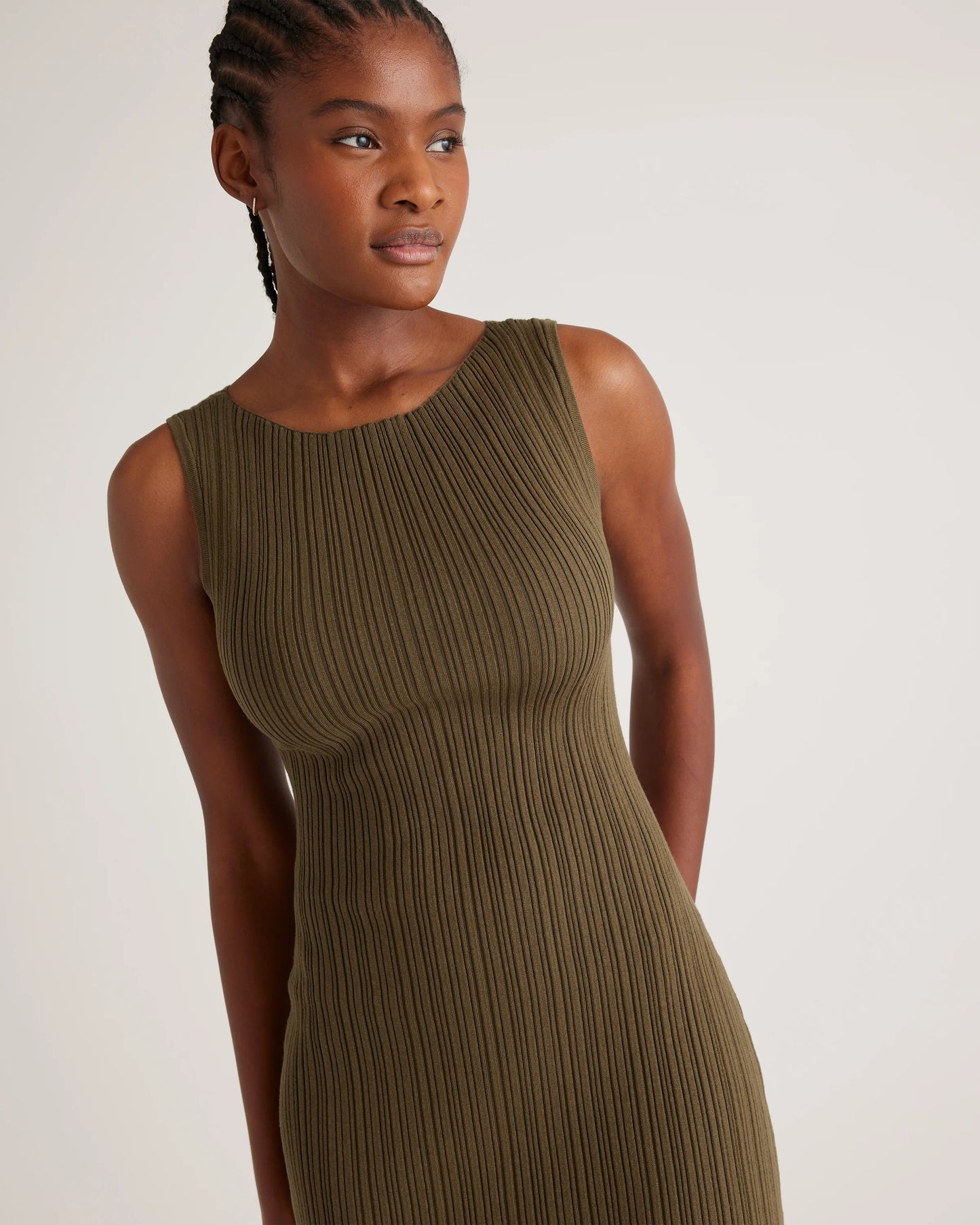 Cotton Cashmere Ribbed Sleeveless Midi Dress - XS / Heather Oatmeal