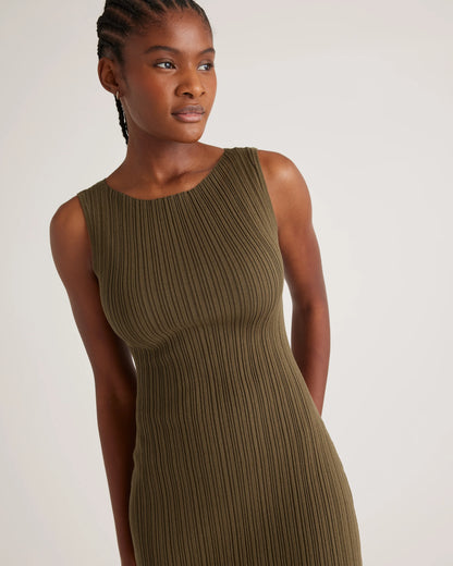 Cotton Cashmere Ribbed Sleeveless Midi Dress - XS / Heather Oatmeal