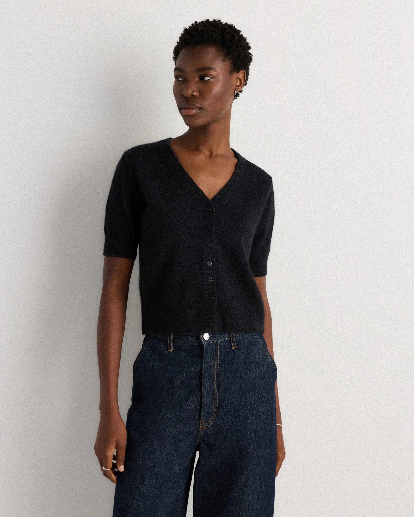 Mongolian Cashmere Short Sleeve Cardigan - XS / Oatmeal