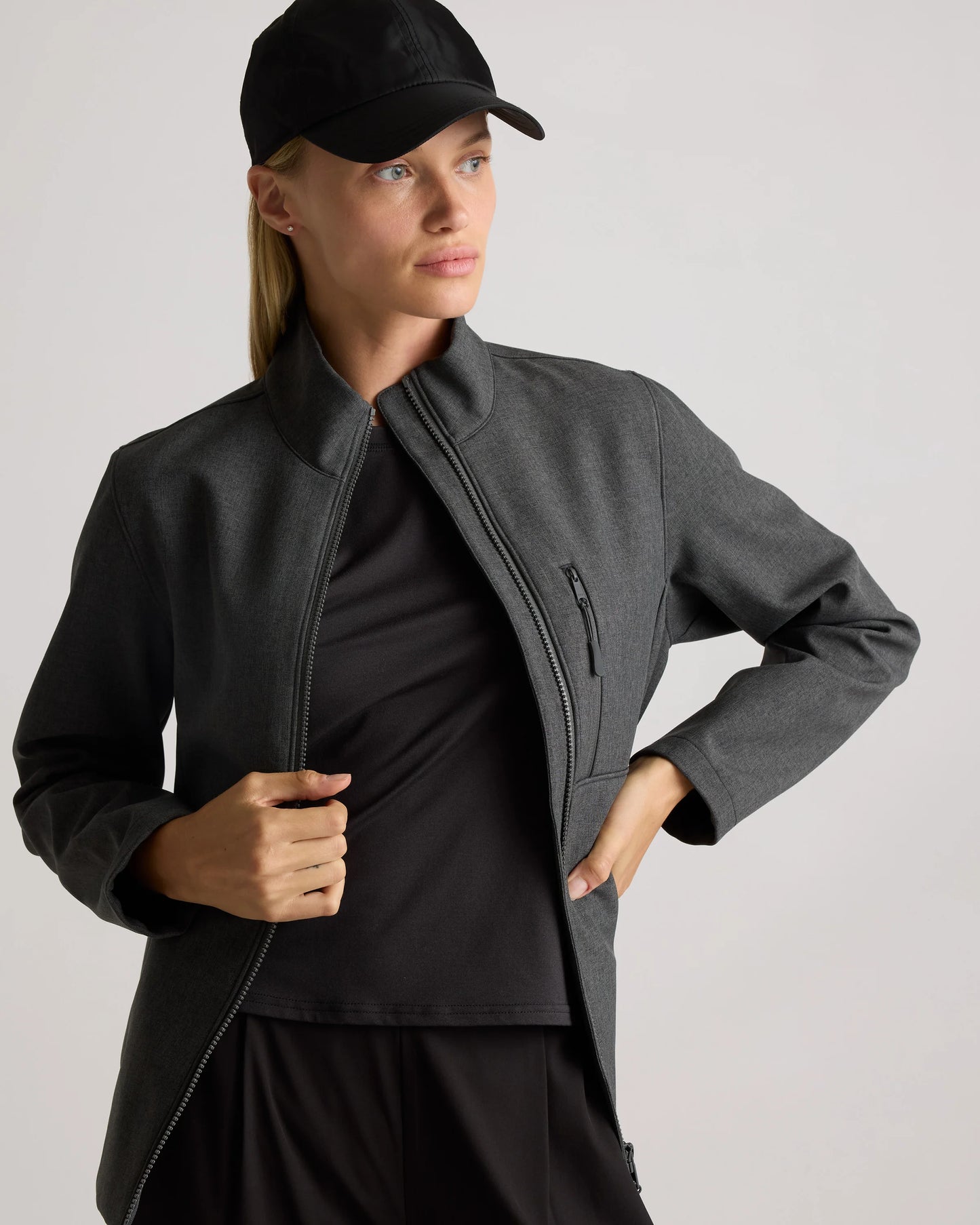 Softshell Fleece-Lined Full-Zip Jacket - XS / Heather Deep Navy