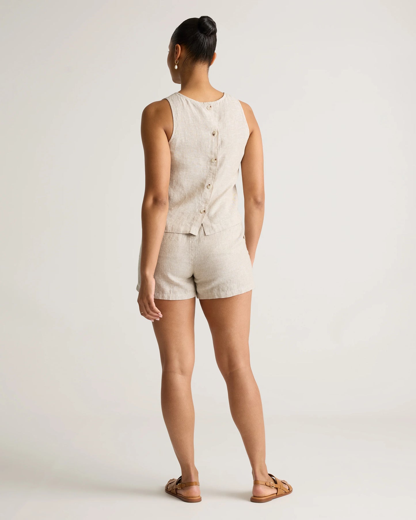 100% European Linen Cropped Tank - XS / Taupe Brown Gingham