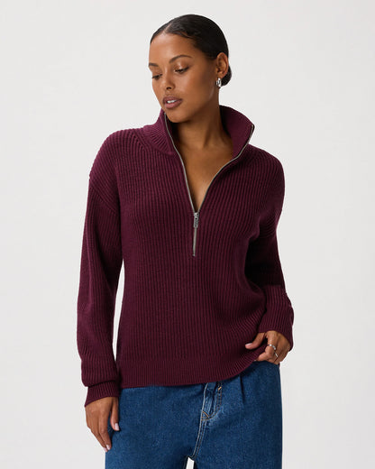 Australian Merino Wool Half Zip Sweater - XS / Heather Grey