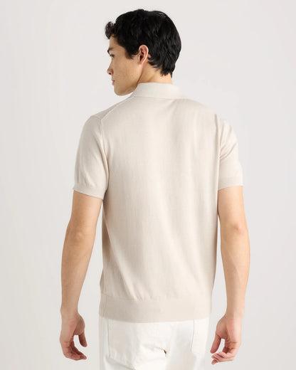 Cotton-Silk Johnny Collar Polo - S / Speckled Beige
