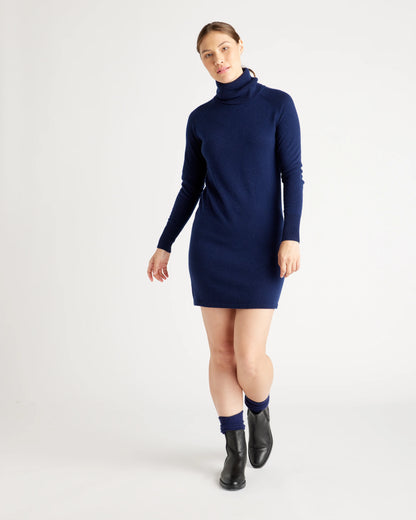 Mongolian Cashmere Turtleneck Sweater Dress - XS / Moss