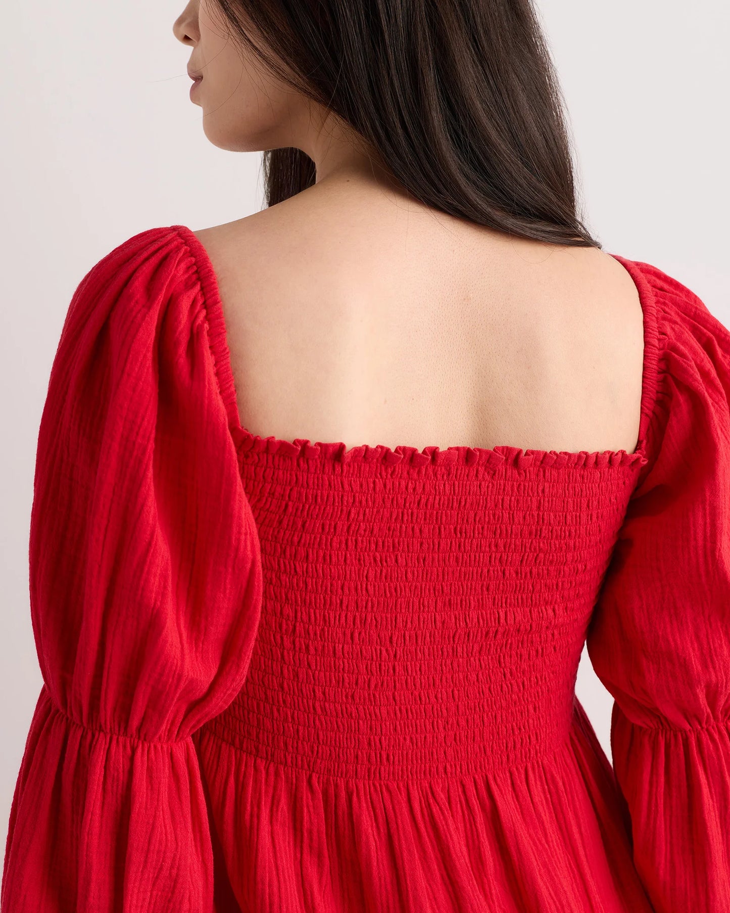 100% Organic Cotton Gauze Maternity Smocked Midi Dress - XS / Wild Cherry